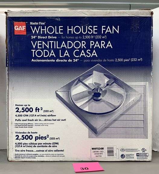 GAF MASTER FLOW WHOLE HOUSE FAN IN BOX