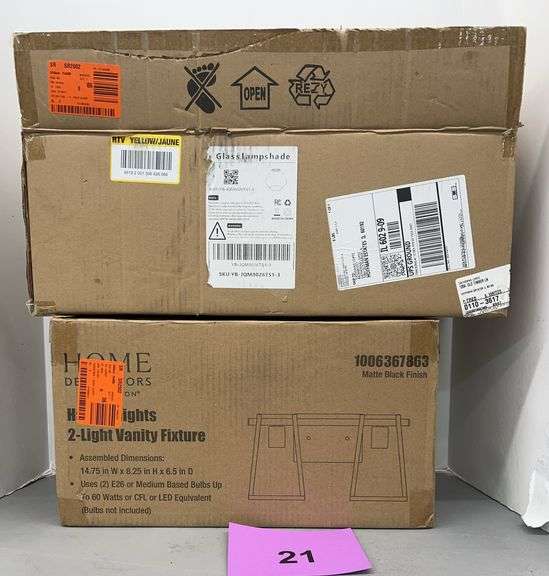 2 LIGHT VANITY FIXTURE & 3PC GLASS LAMPSHADES IN BOXES