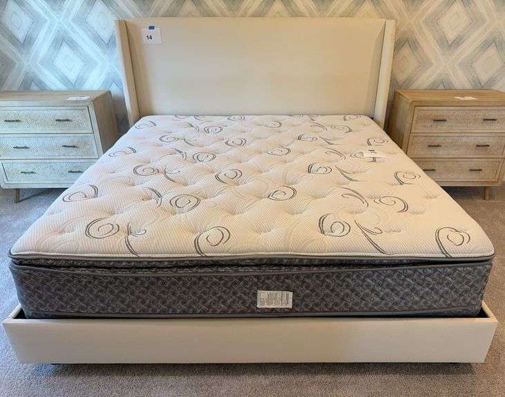 KING SIZE BED FRAME (HEADBOARD, FOOTBOARD, RAILS) - BEIGE