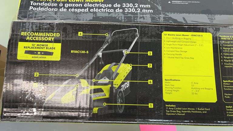RYOBI 13" ELECTRIC LAWN MOWER IN BOX