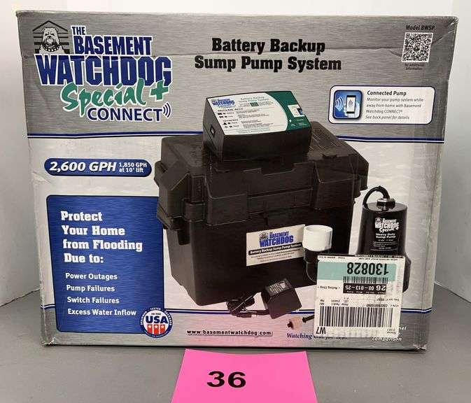 THE BASEMENT WATCHDOG BATTERY BACKUP SUMP PUMP SYSTEM IN BOX