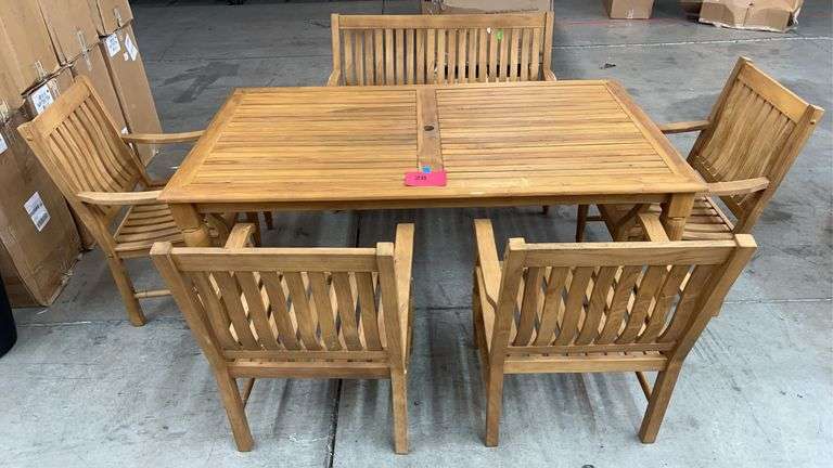 AS IS - 6PC TEAK WOOD OUTDOOR PATIO SET - BROWN