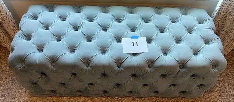 BUTTON TUFTED OTTOMAN - LIGHT BLUE