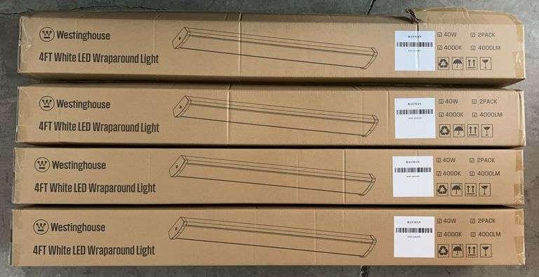 (4) WESTINGHOUSE 2PC 4FT WHITE LED WRAPAROUND LIGHTS IN BOXES (8 LIGHTS TOTAL)