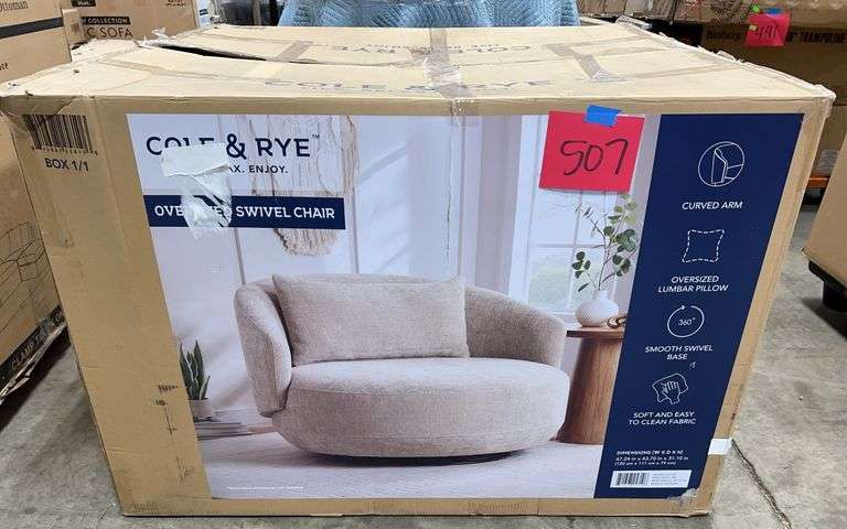 COLE & RYE OVERSIZED SWIVEL CHAIR IN BOX - Earl's Auction Company
