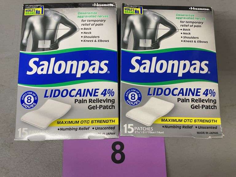 (2) BOXES OF SALONPAS LIDOCAINE PAIN PATCHES