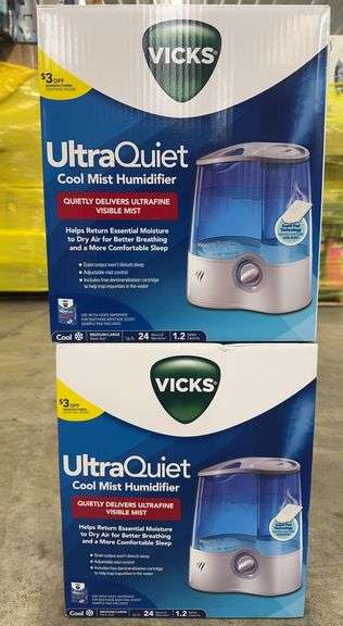 (2) VICKS ULTRA QUIET COOL MIST HUMIDIFIERS IN BOX