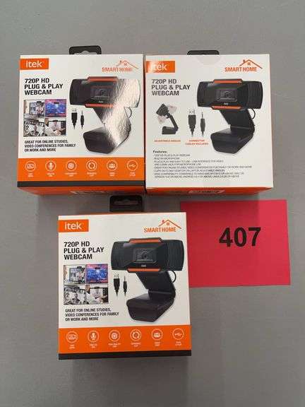 (3) ITEK PLUG & PLAY WEBCAMS IN BOX