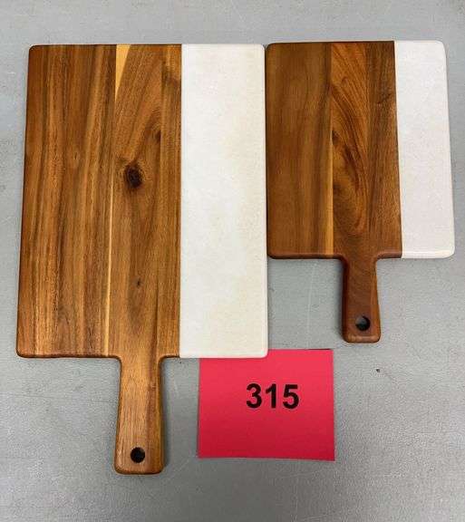 (2) WOOD & MARBLE SERVING BOARDS