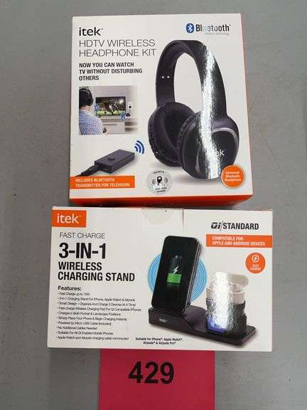 ITEK WIRELESS HEADPHONE KIT & CHARGING STAND IN BOX