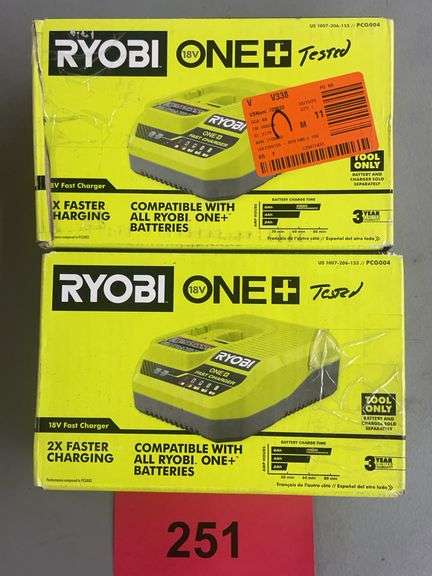 (2) RYOBI 18V FAST CHARGERS IN BOX