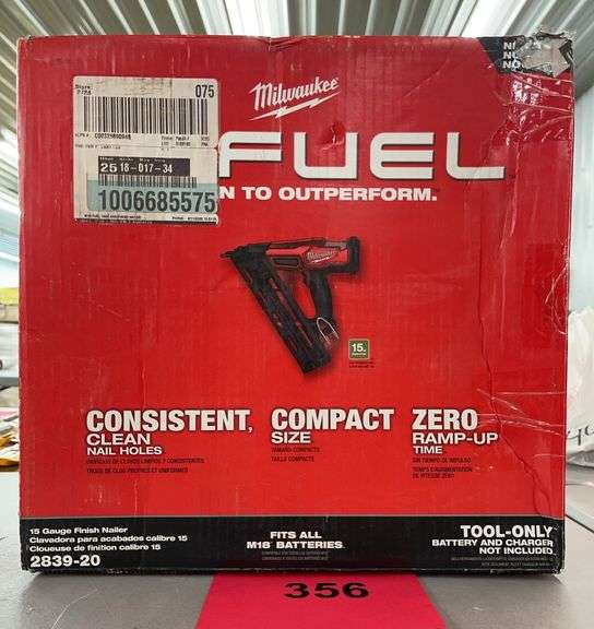 MILWAUKEE FUEL M18 15GA FINISH NAILER IN BOX (TOOL ONLY)