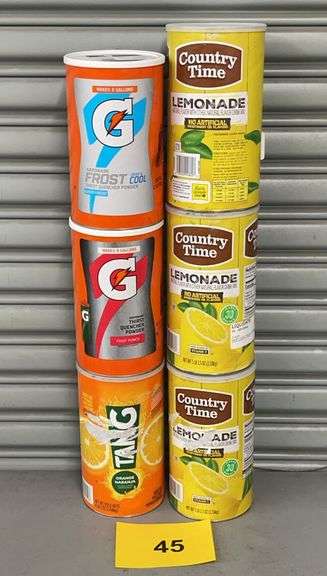 (6) CANISTERS OF DRINK MIX - GATORADE, TANG & COUNTRY TIME
