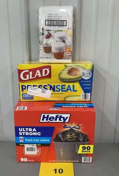 3PC KITCHEN LOT - PRESS N SEAL, CAN LINERS & FOOD COVERS