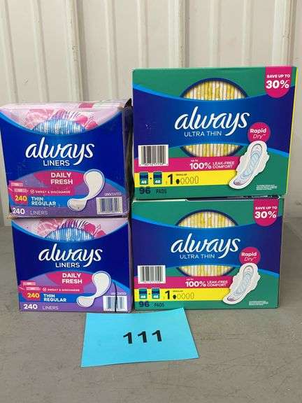 (4) BOXES OF ALWAYS ULTRA THIN PADS & DAILY FRESH LINERS
