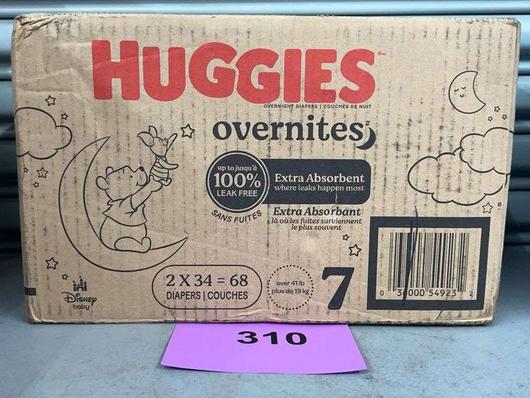 BOX OF HUGGIES OVERNITES DIAPERS SIZE 7