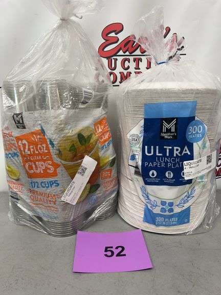 2PC LOT - CLEAR CUPS & ULTRA LUNCH PAPER PLATES