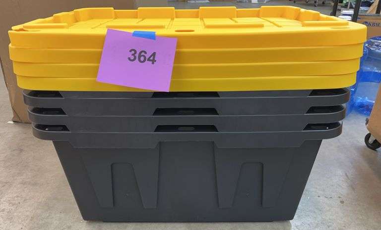 AS IS - (4) 27GAL STORAGE TOTES W/ LIDS