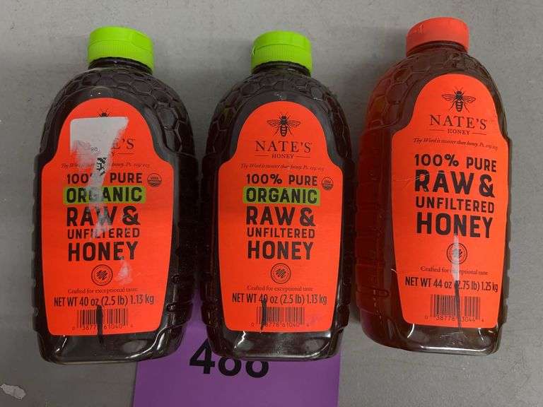 (3) BOTTLES OF NATE'S 100% PURE RAW UNFILTERED HONEY
