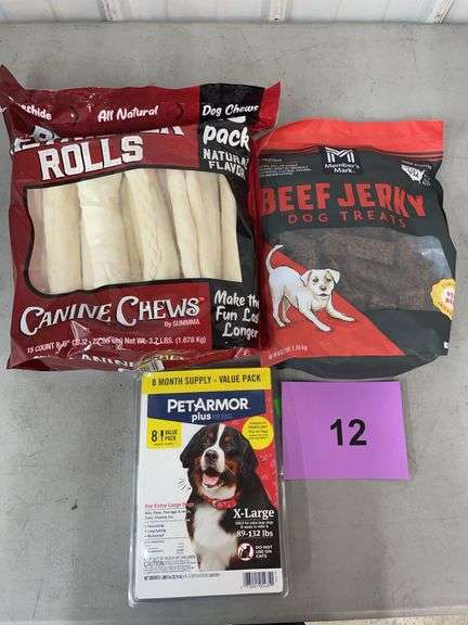 3PC DOG LOT - CANINE CHEWS, JERKY TREATS & PETARMOR