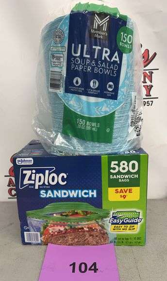 2PC LOT - ZIPLOC SANDWICH BAGS & PAPER SOUP BOWLS