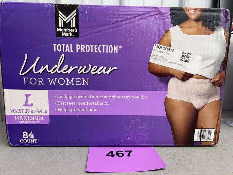 BOX OF TOTAL PROTECTION WOMENS UNDERWEAR SIZE LARGE