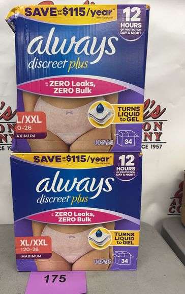 (2) PACKS OF ALWAYS DISCREET PLUS UNDERWEAR XL/XXL
