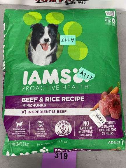 IAMS PROACTIVE HEALTH BEEF & RICE DOG FOOD - 30 LB BAG