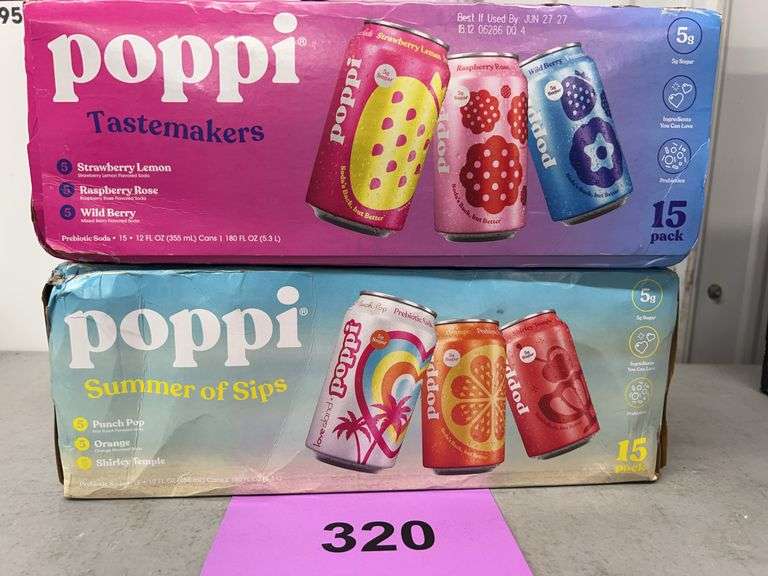 (2) BOXES OF POPPI PREBIOTIC SODA CANS