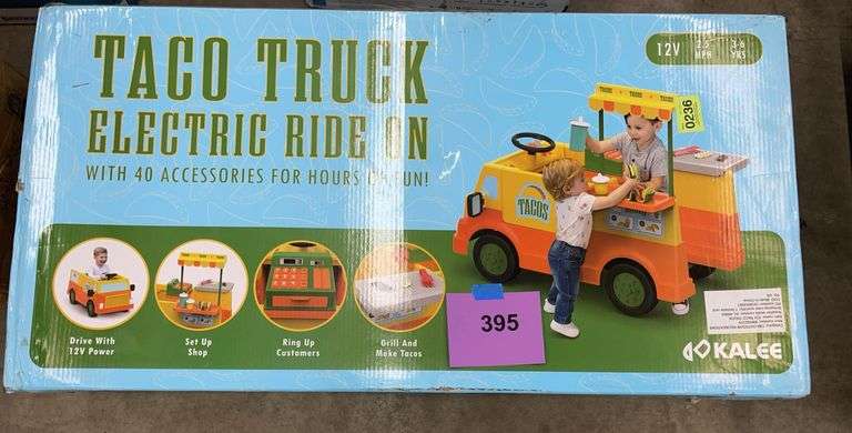 KIDS TACO TRUCK 12V RIDE ON IN BOX