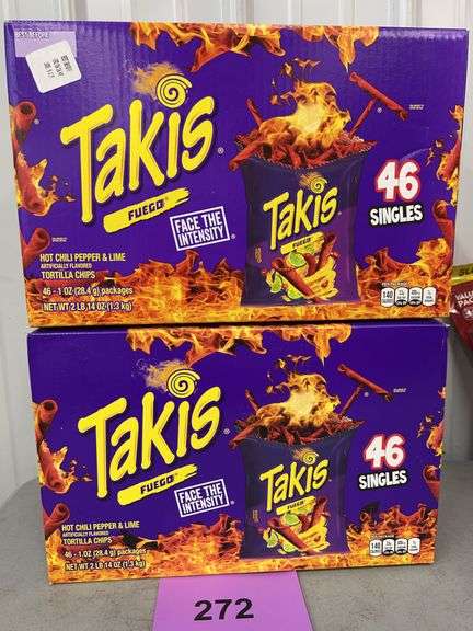 (2) BOXES OF TAKIS FUEGO 46 SINGLES