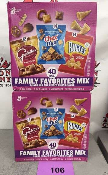 (2) BOXES OF GENERAL MILLS FAMILY FAVORITES SNACK MIX