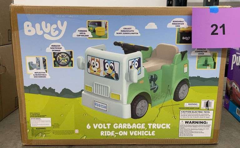 BLUEY 6V GARBAGE TRUCK RIDE ON IN BOX