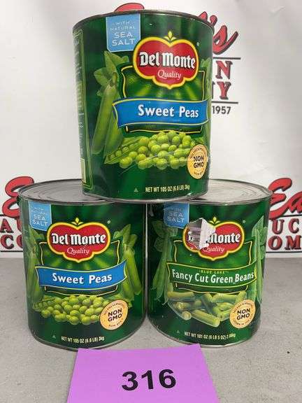 (3) DEL MONTE LARGE CANS - SWEET PEAS & GREEN BEANS
