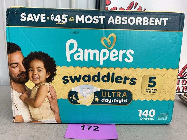 BOX OF PAMPERS SWADDLERS ULTRA DAY+NIGHT SIZE 5