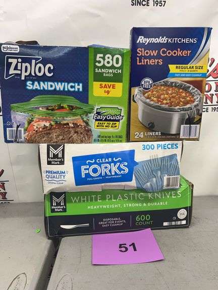 MISC DISPOSABLE LOT - FORKS, KNIVES, BAGS & SLOW COOKER LINERS