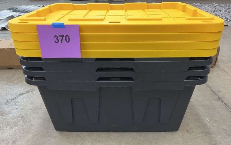 (4) 27GAL BLACK PLASTIC STORAGE TOTES W/ LIDS