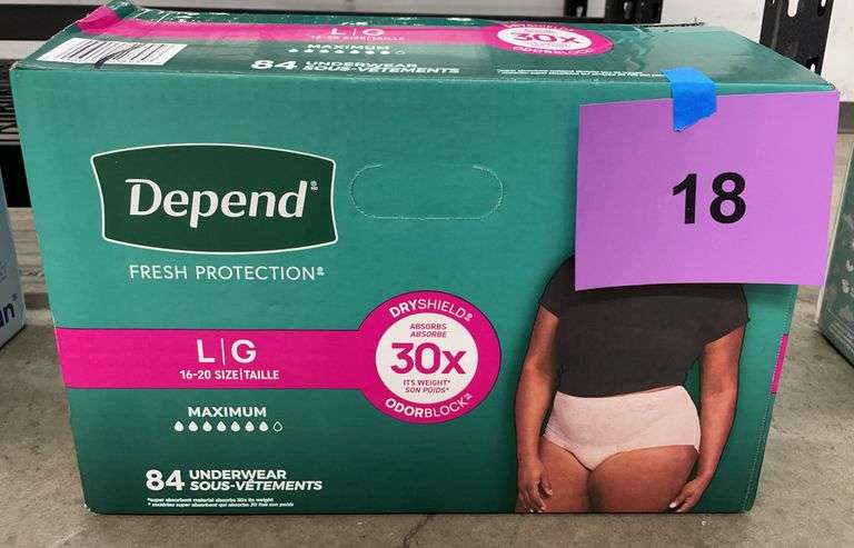 BOX OF DEPEND FRESH PROTECTION UNDERWEAR SIZE L