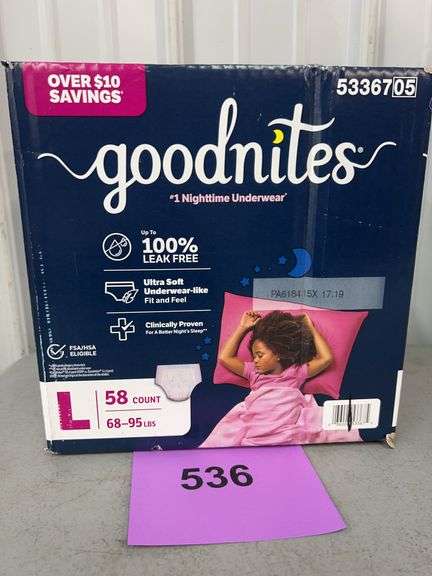 BOX OF GOODNITES NIGHTTIME UNDERWEAR SIZE L