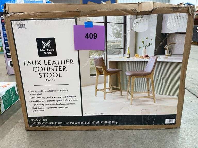 FAUX LEATHER COUTNER STOOL IN BOX - LATTE