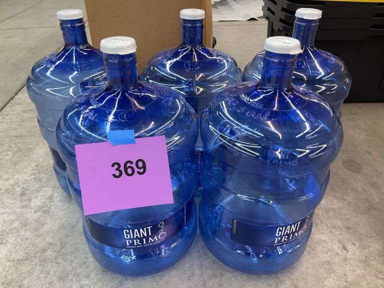 (5) EMPTY PRIMO 5GAL WATER JUGS