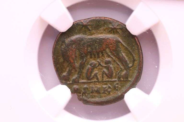 330-340 AD Ancient Roman Coin Nummus She-wolf & Twins NGC Certified VF