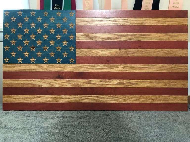 HARD WOOD 36"X18" AMERICAN FLAG WITH CNC CUT STARS