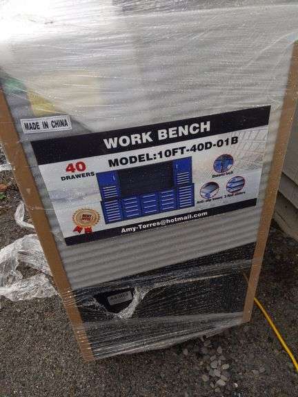 UNUSED 10' 40 DRAWER WORK BENCH-BLUE