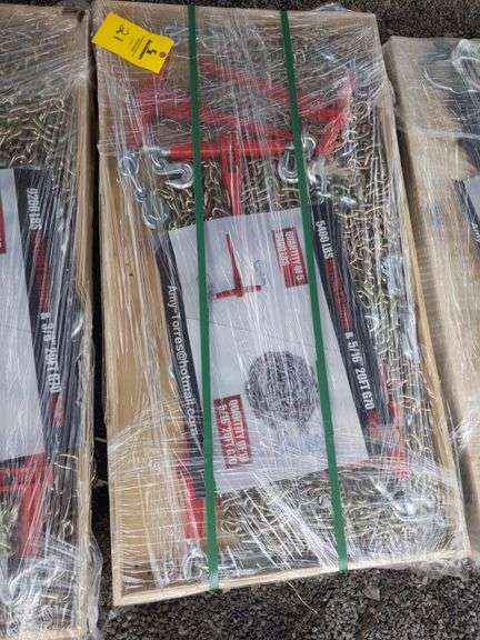 QTY (5) UNUSED 5400LB RATCHET BINDERS AND 5/16" QTY. (10) 20' CHAIN
