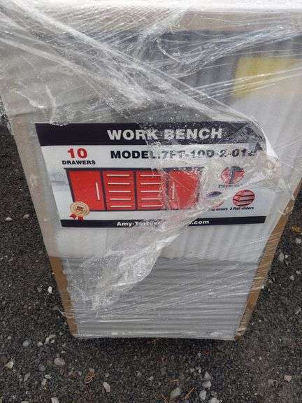 UNUSED 7' 10 DRAWER 2 CABINETS WORK BENCH-RED