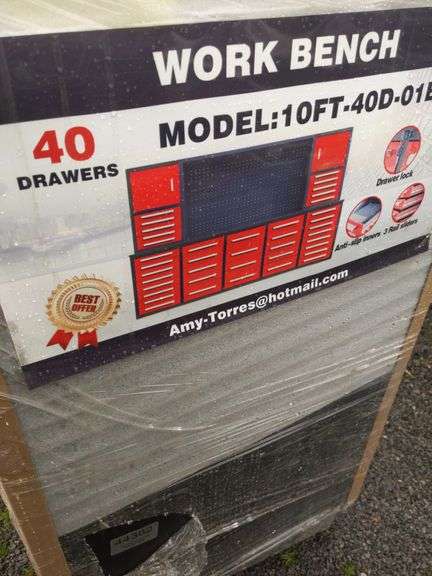 UNUSED 10' 40 DRAWER WORK BENCH-RED