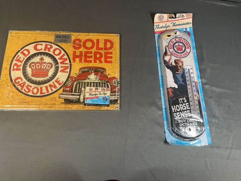 RED CROWN GASOLINE THERMOMETER & RED CROWN GASOLINE METAL SIGN