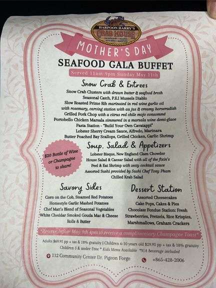 HARPOON HARRYS BUFFET FOR 2 AT MOTHER'S DAY SPECIAL DATE BUFFET