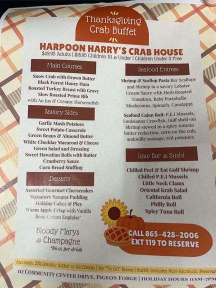 HARPOON HARRYS BUFFET FOR 2 AT THANKSGIVING SPECIAL DATE BUFFET